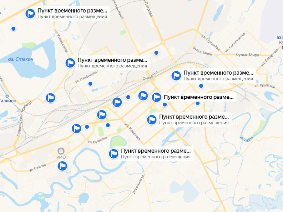 Пункты временного размещения в Кургане на период паводка появились на «Яндекс.Картах»